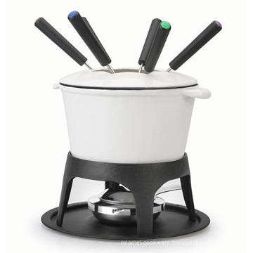 6.7Inch Enamel Cast Iron Mini Cheese Fondue Set